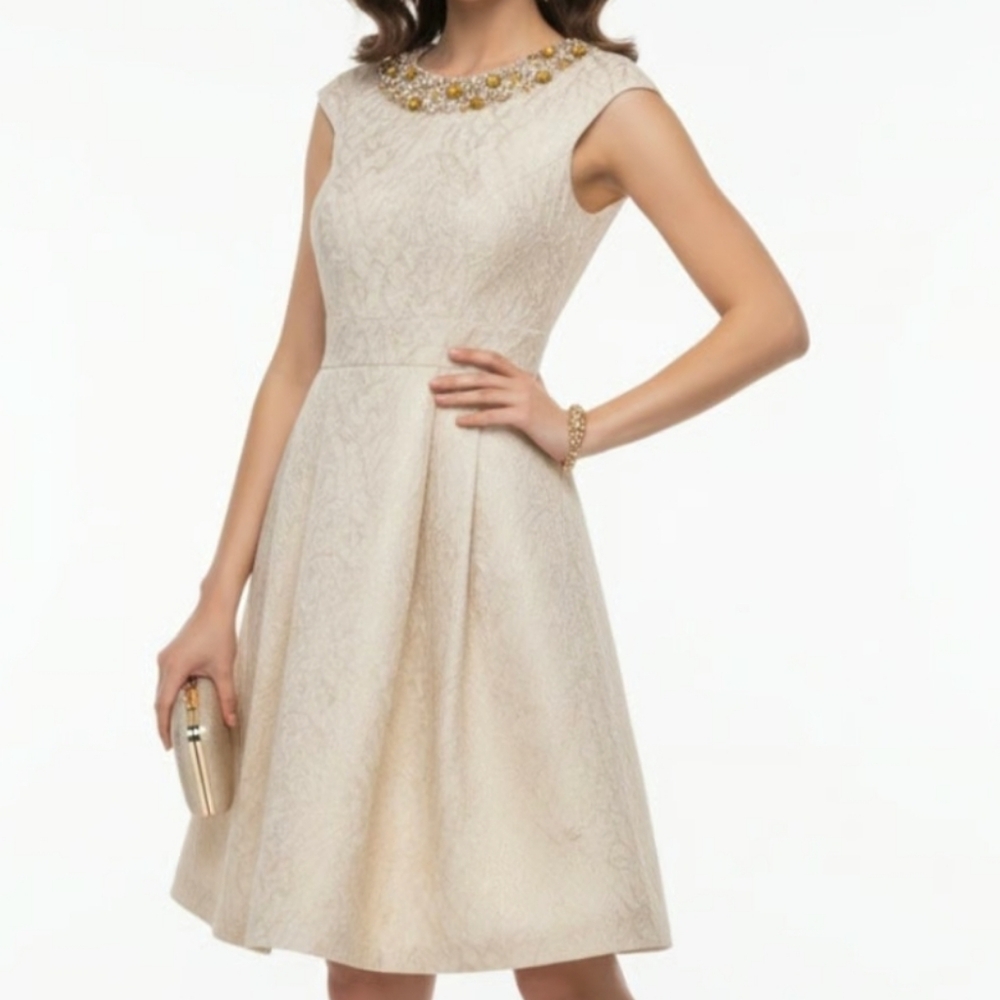 Eliza J Silver & Gold Metallic Cocktail BeJeweled Neckline Size 12